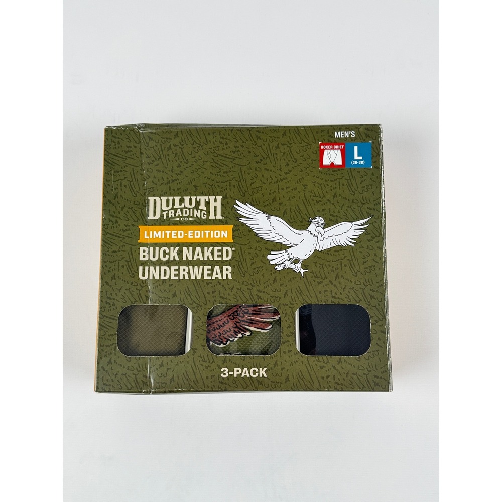 Duluth Trading Co Buck Naked Boxer Briefs Bald Eagle Multi 3-Pack Size Large